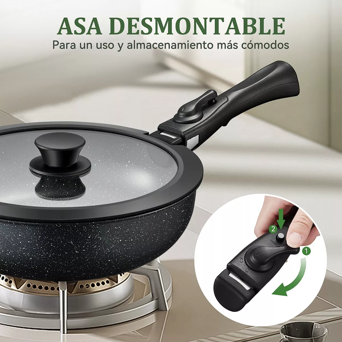 Juego De Ollas Y Sarten Bateria De Cocina Extraíble 15pcs