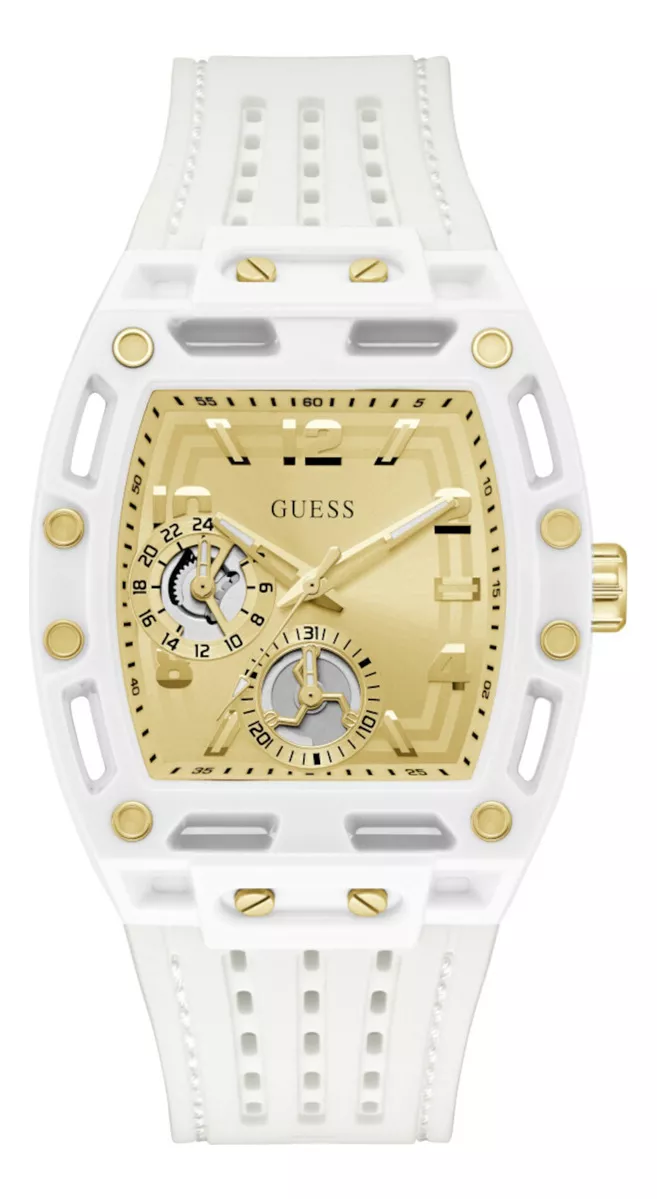 Reloj Guess Phoenix Caballero GW0499G5 Blanco Correa Blanco Bisel Blanco Fondo Dorado
