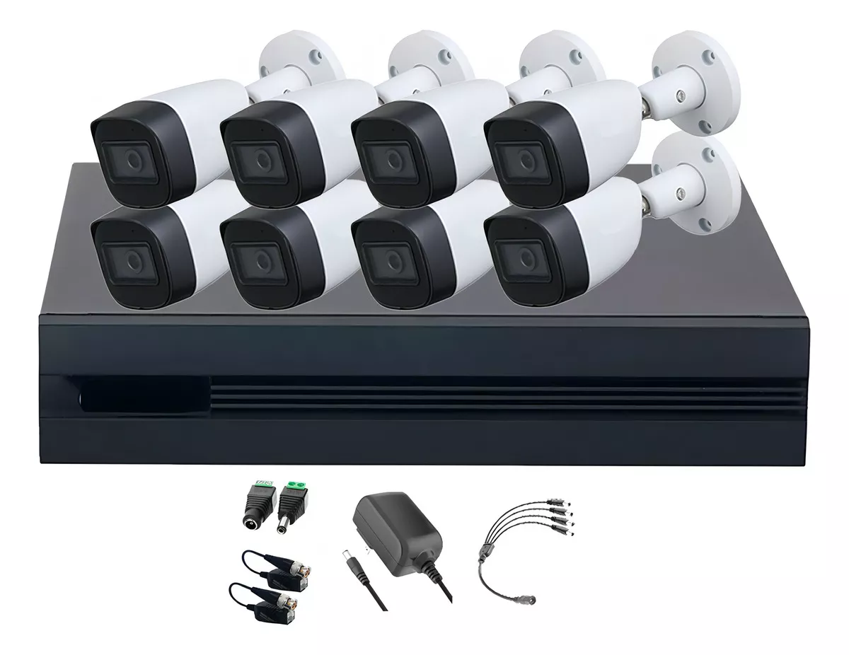 kit Videovigilancia Cronos 8 C&aacute;maras Dahua Met&aacute;licas Bala HFW1500CM-A 5MP Con Audio + Baluns + Accesorios-kit Cctv KITXVR5104HS4KLI3-8CSC (dvr Dahua XVR5108HS Circuito Cerrado)
