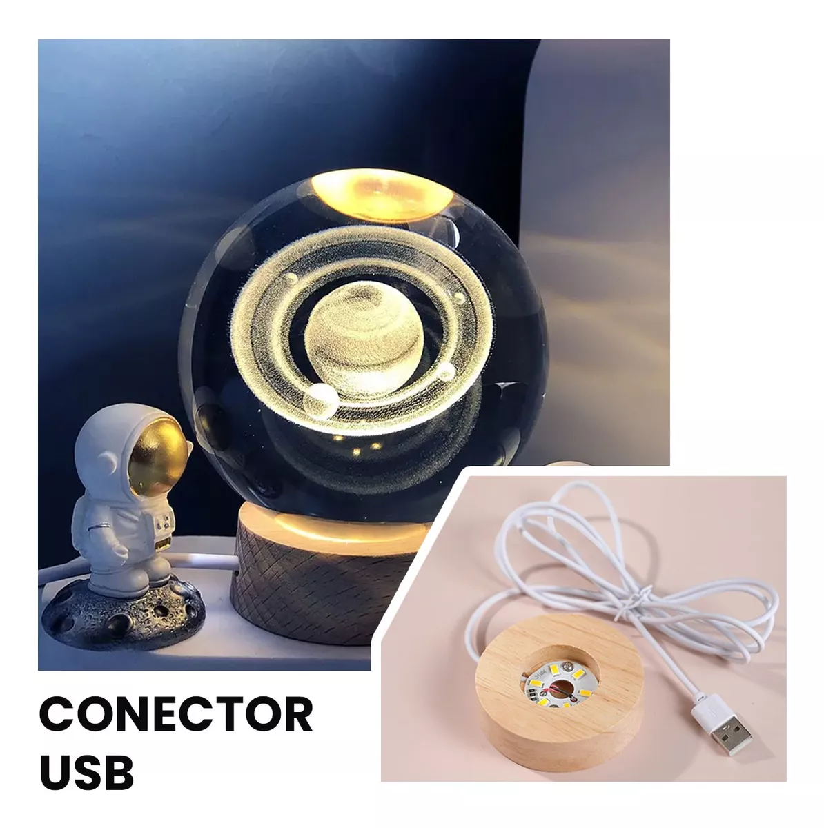 2pcs Led Luz De Noche 3d Luna Saturno Bola De Cristal