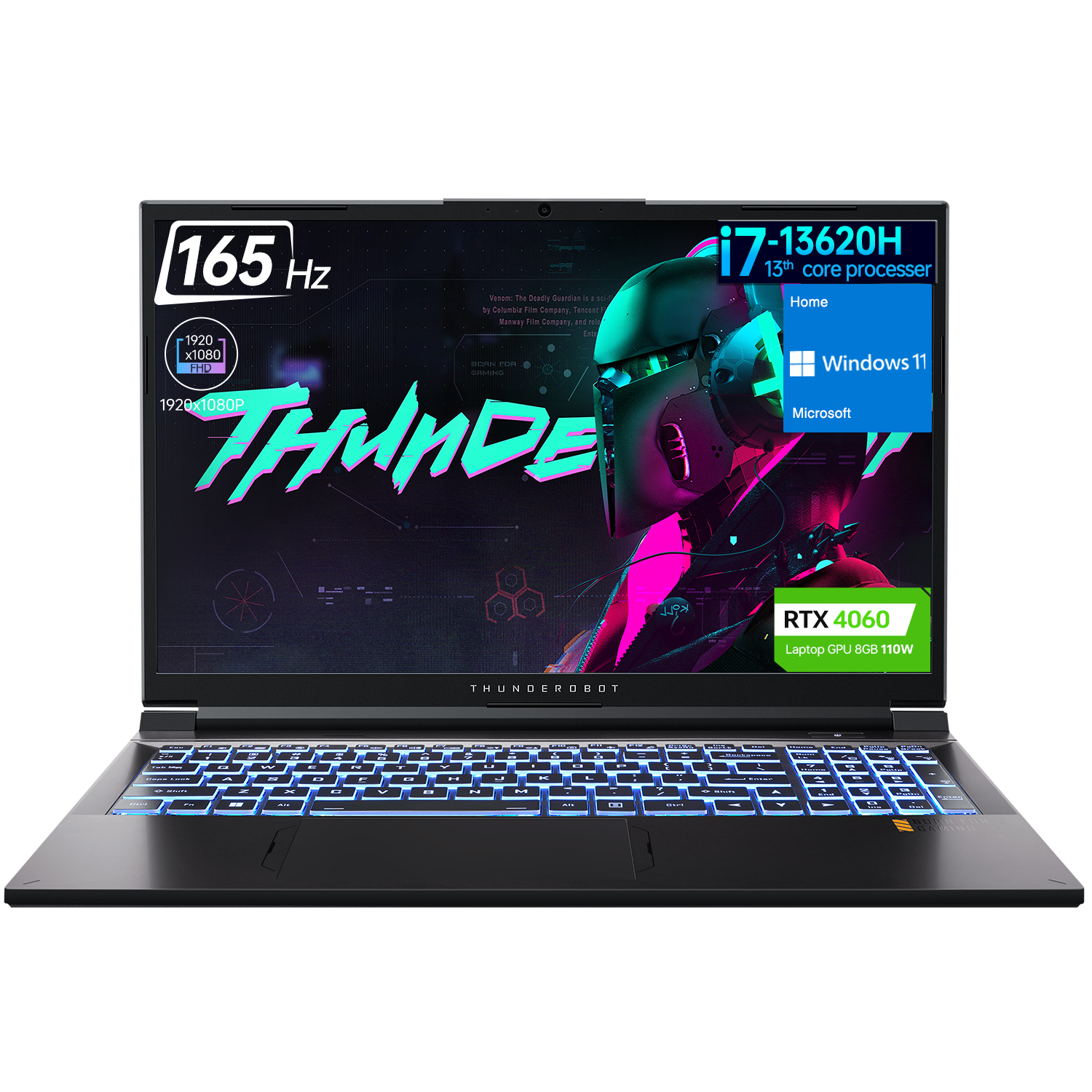 Thunderobot 911MT (2024) Gaming Laptop, 15.6" FHD 165hz Display,13th Gen Intel i7-13620H, NVIDIA GeForce 4060, 32GB DDR5 RAM,1TB PCIe SSD, RGB Backlit Keyboard, Wi-Fi, Windows 11 , Grey, MMM Mousepad