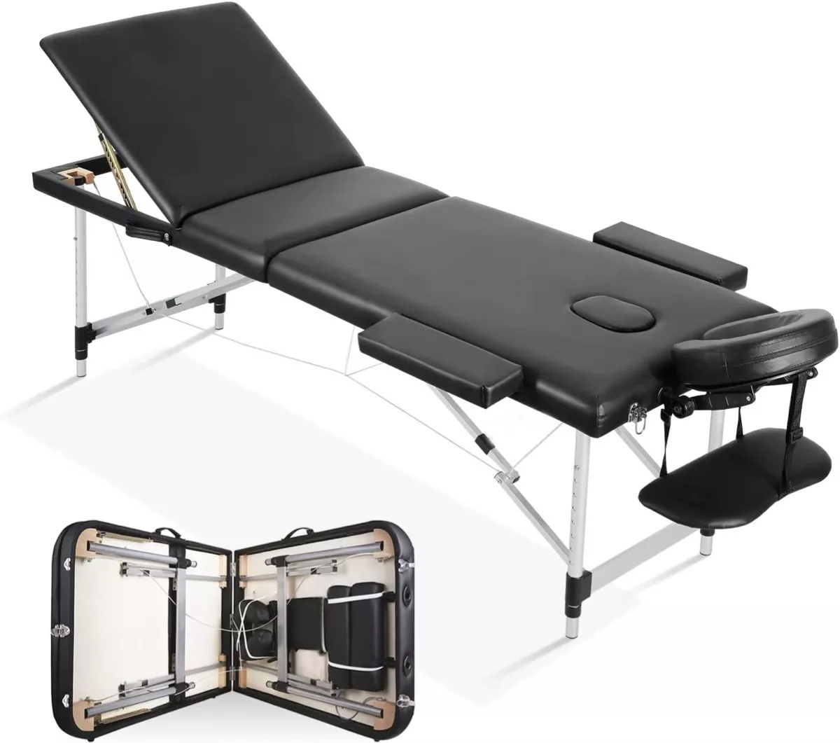 Cama Camilla Para Masajes Port&aacute;til Plegable Spa Tattoo Salon color Negro