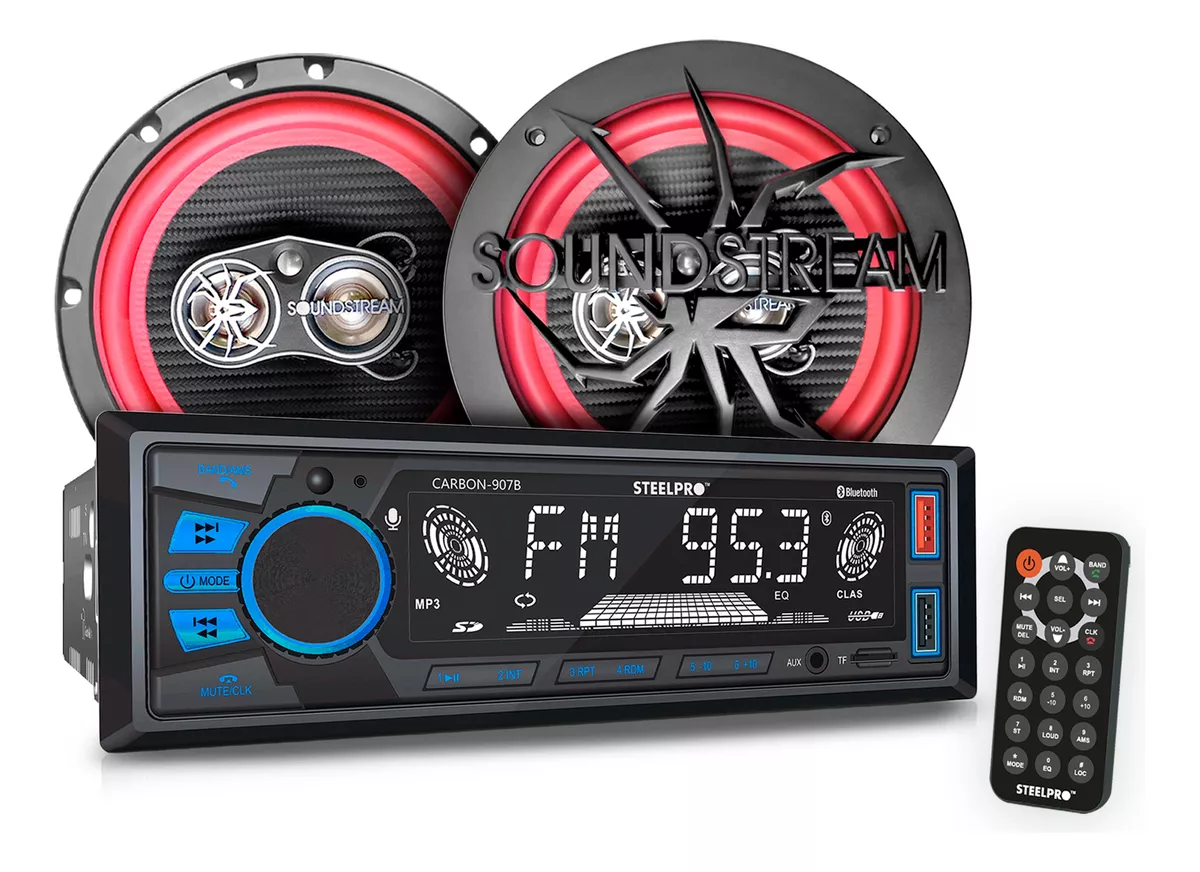 kit Autoest&eacute;reo Steelpro Bluetooth + Bocinas 6.5 Soundstream