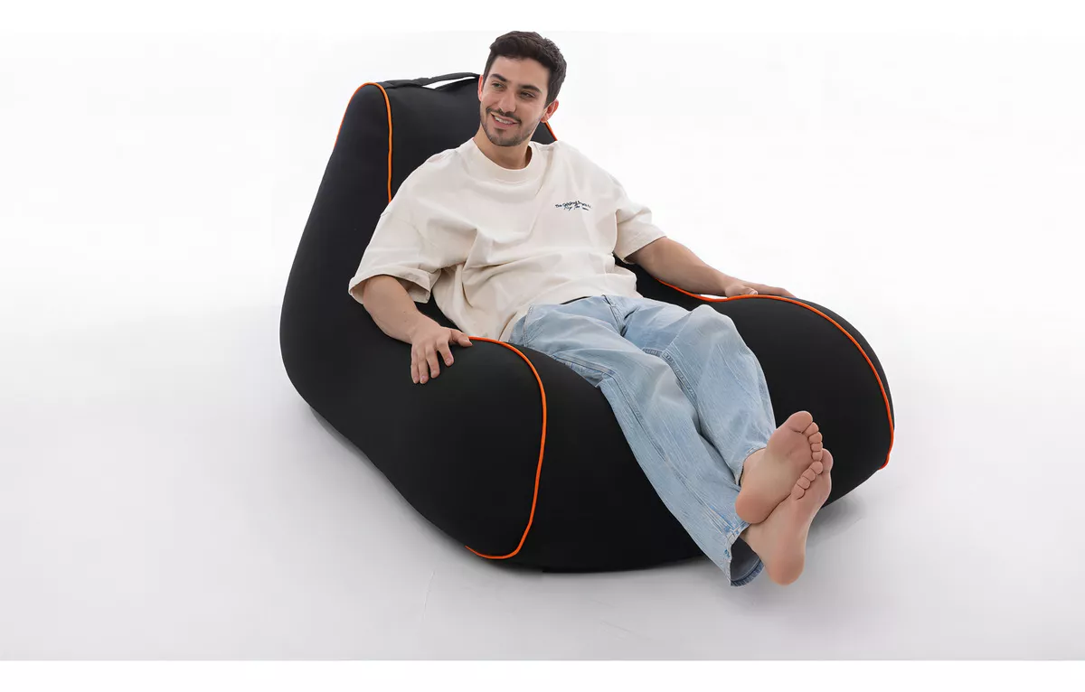 Puff Play Seat Sill&oacute;n Para Jugar Videojuegos Y Descansar color Negro con Naranja