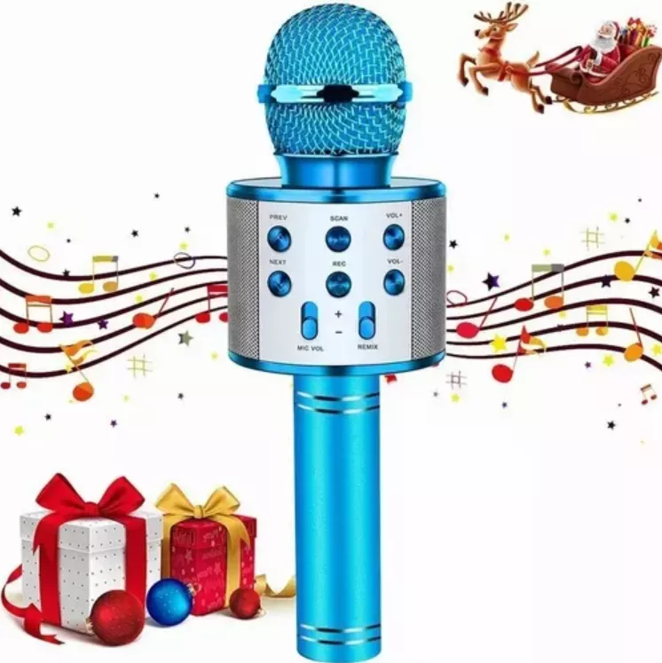 Micr&oacute;fono De Karaoke Inal&aacute;mbrico Con Bluetooth Y Bocina Azul Jutang 001