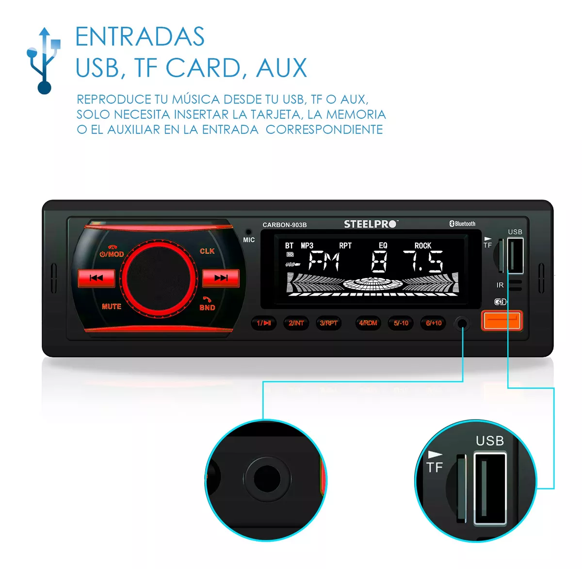 kit Autoestereo Steelpro Bluetooth Y Bocinas 6x9 Bocinas 6.5