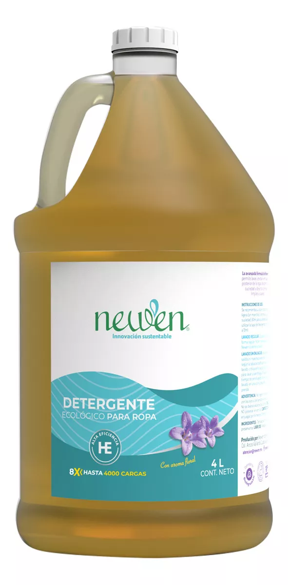 Newen 4 litros detergente l&iacute;quido sin enjuague para ropa biodegradable con pH neutro y rinde hasta 400 cargas de lavado