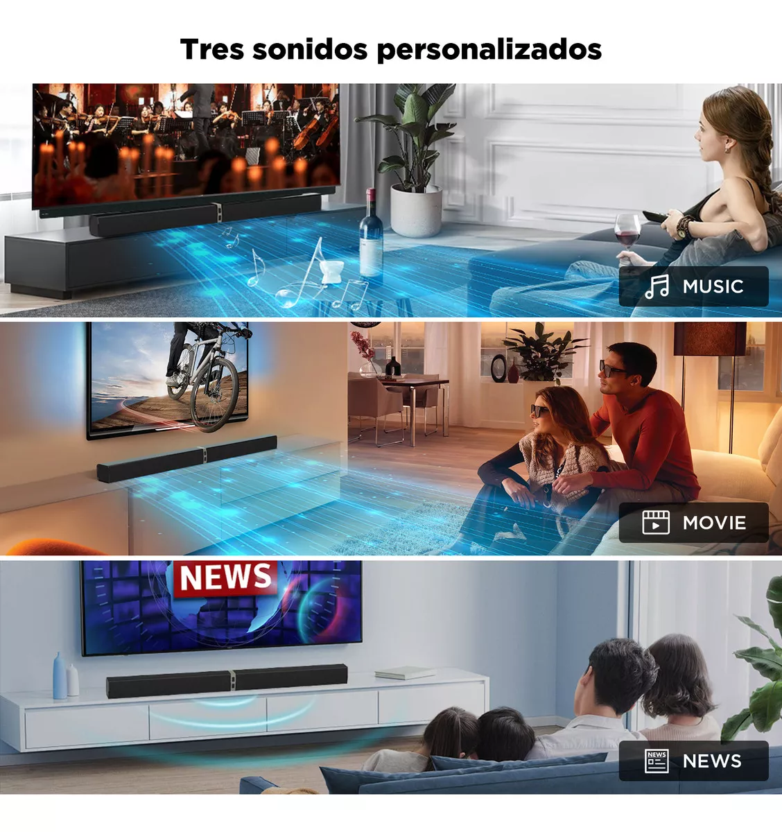 Mzeibo Barra De Sonido, Barras De Sonido Para Smart Tv, Barra De Sonido Bluetooth 5.0 De 60w Y 32 Pulgadas Desmontable Con Conexión Hdmi-arc/óptica/aux, Altavoces Para Tv Y Audio De Cine En Casa