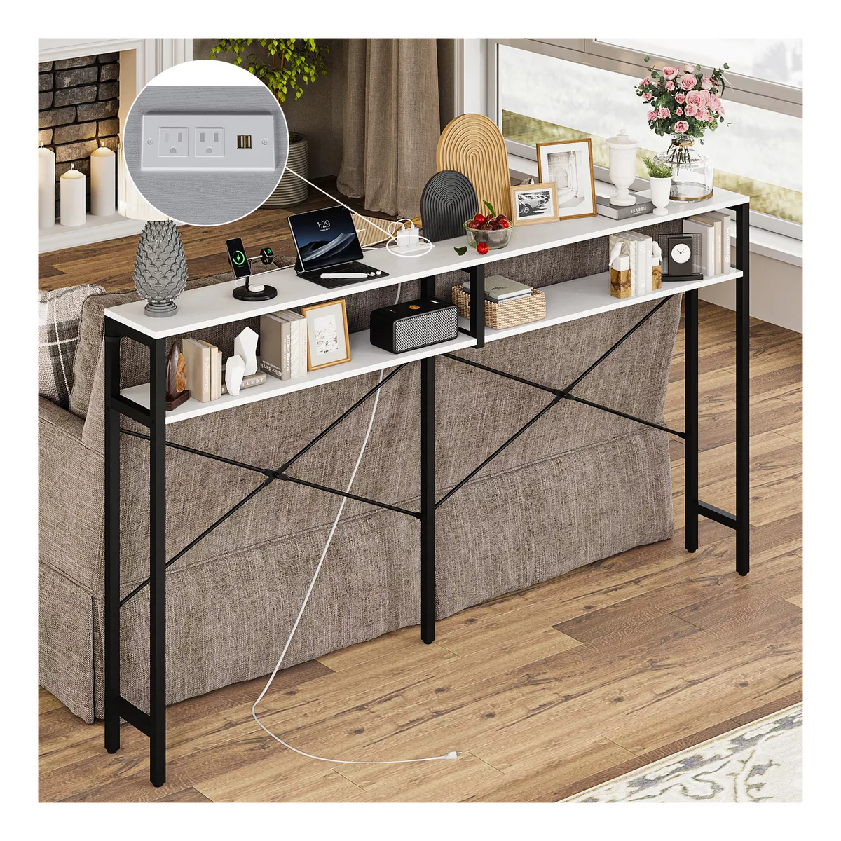 Mesa Consola Moderna Con Dos Hileras De Estantes180*20*105cm