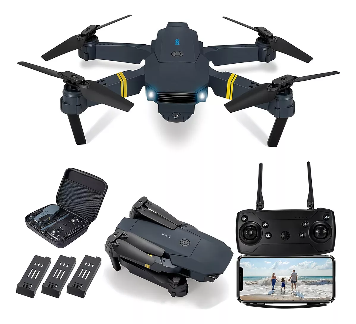 Mini drone Jazimerch 4k E58 Dual camera con dual c&aacute;mara 4K negro 2.4GHz 3 bater&iacute;as