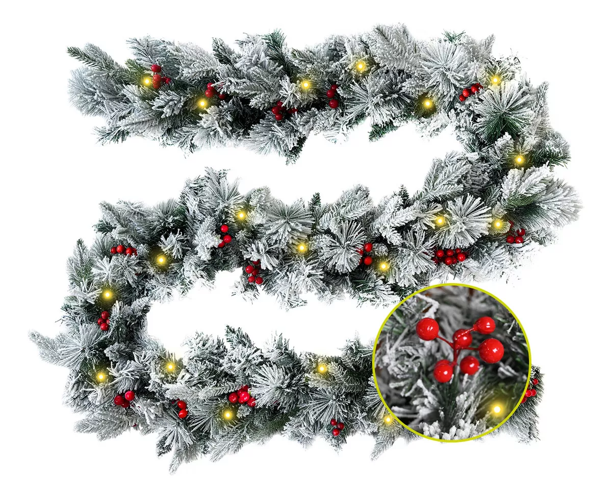 Guirnalda De Navidad Forest Decorativa Navide&ntilde;a 270cm Con Luces Led Natural Con 3 Tipos De Rama Decoraci&oacute;n Realista Chimeneas Escaleras Repisa Pared Navidad Garland With Lights