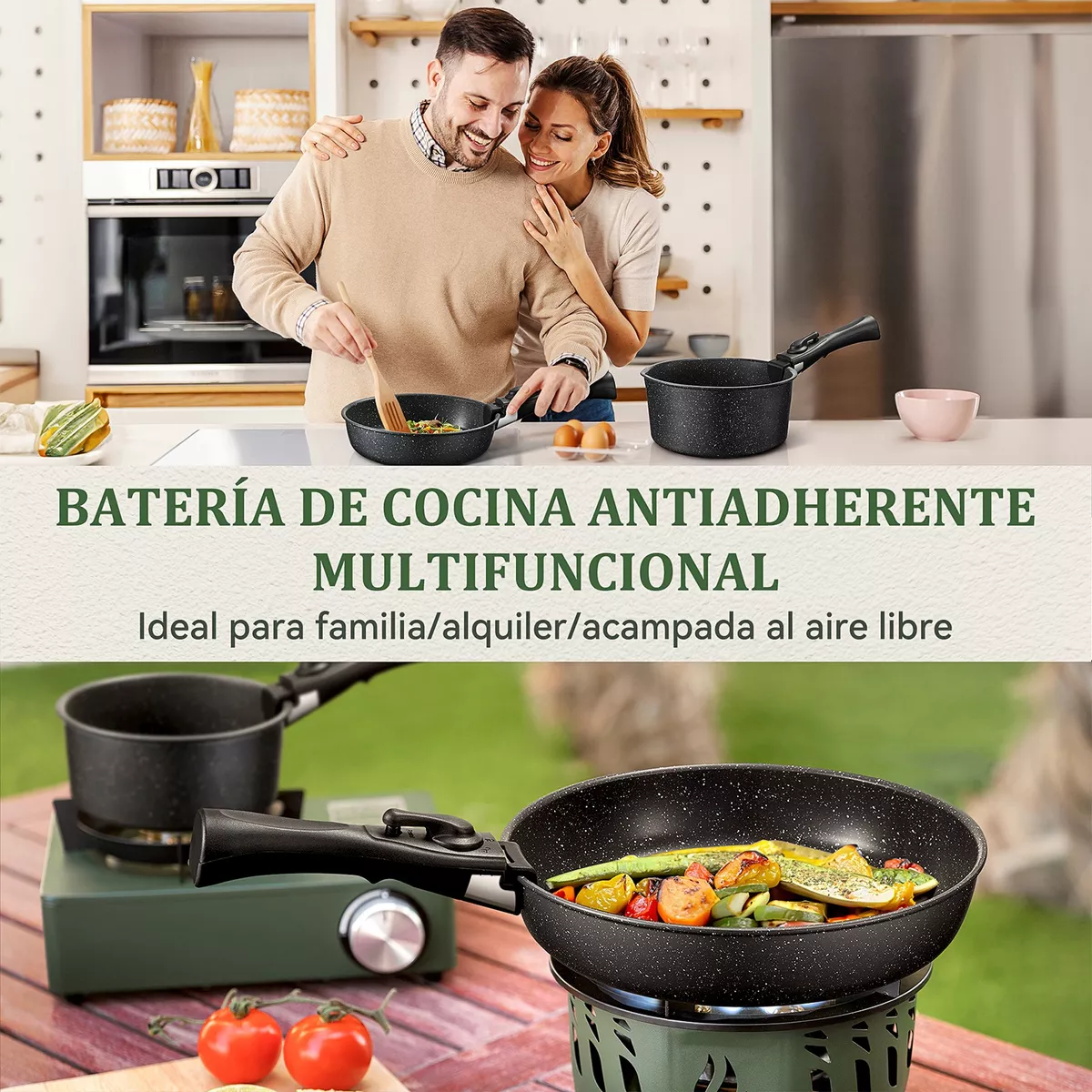 Juego De Ollas Y Sarten Bateria De Cocina Extraíble 15pcs