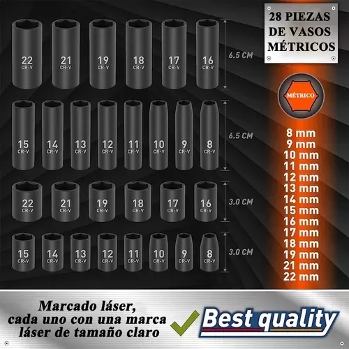 Juego De Dados De Impacto De Aire Herramientas 3/8 50piezas