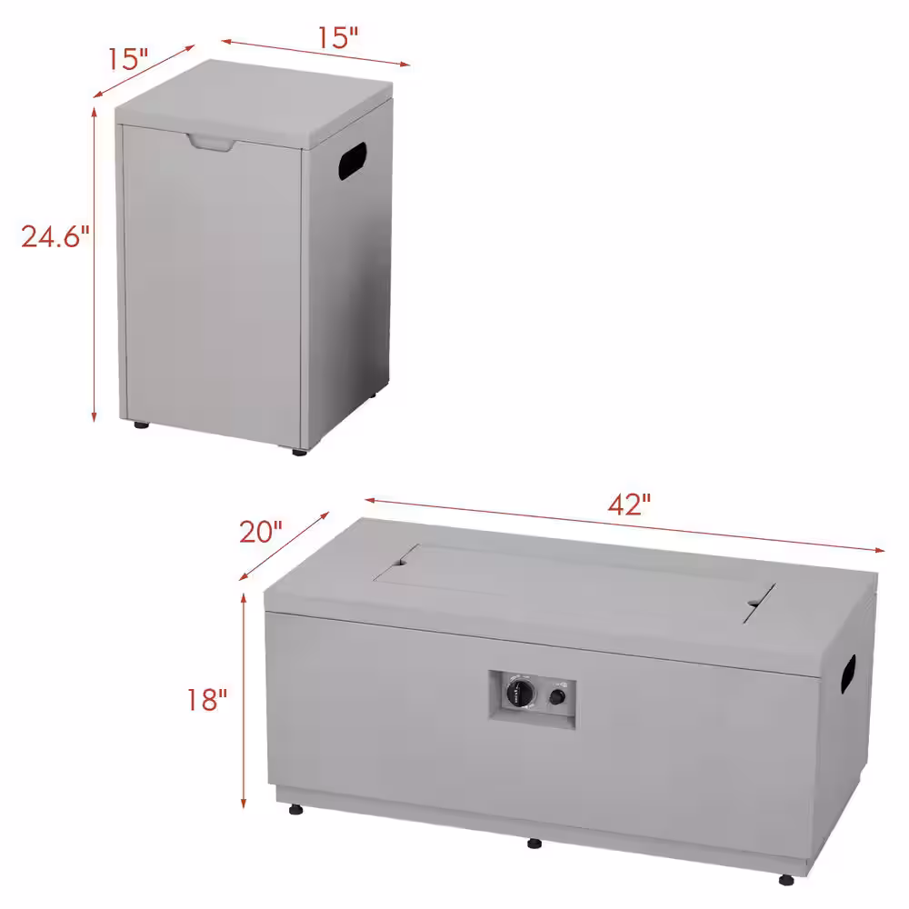 HeatMaxx Mesa rectangular para hoguera de gas propano de 42 pulgadas y 60 000 BTU con cubierta para tanque en gris cemento sintético SRGF12026