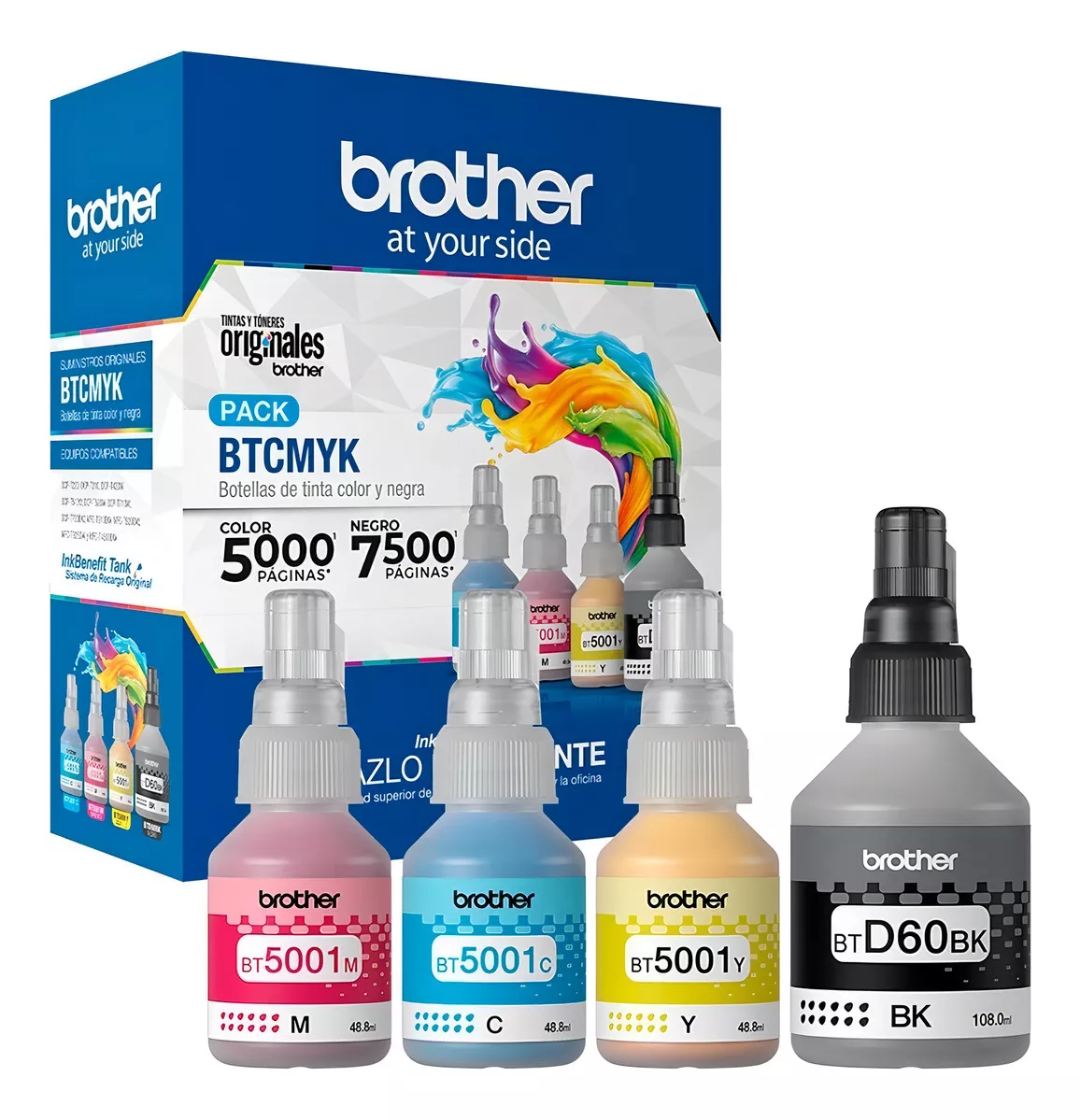 Tinta Para Impresora Brother Btd60bk/Bt5001 color 4 Colores 4 Unidades