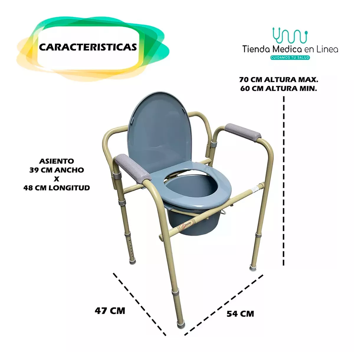 Silla Cómodo Aumento Para Baño Ducha Plegable 3 En 1 Anciano Medimetrics SPC6002