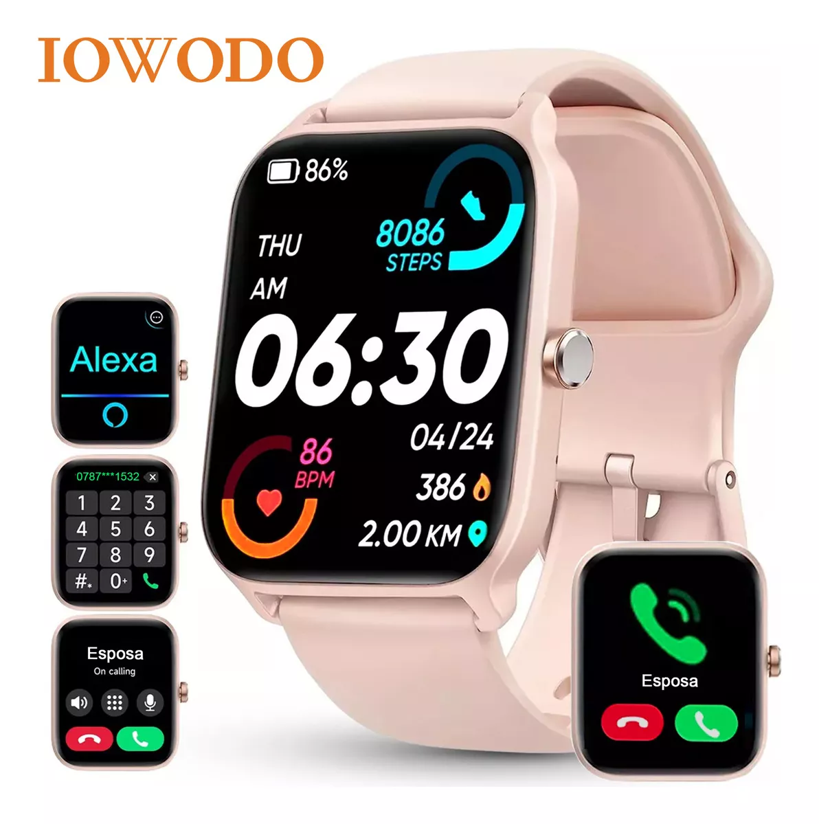 Reloj Inteligente Smartwatch Iowodo W13 Sport Rosa, Smart reloj Mujer Pantalla LCD 1.83", Bluetooth, Resistente al Agua 50m