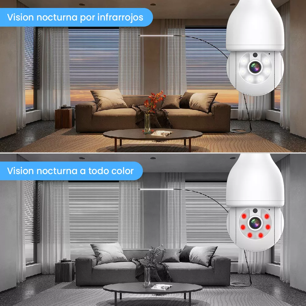 Nanwei Foco Con Camara De Seguridad Wifi, 2mp Camara De Foco, Icsee O Tris App, Base E27, Audio Bidireccional, Visión Nocturnadetección De Movimiento Con Alerta, Compatible Con Alexa