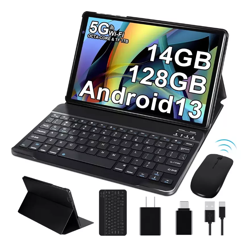 2024 Tablets Erok Q3 Pro Gris 10.1 14gb Ram 128gb Android 13 1tb Tf 5g Wifi 8000mah 5mp 8mp Hd Ips Bluetooth 5.0 AGPS Certificaci&oacute;n Google Gms Con Funda Mouse Teclado Octa-Core 2.0 GHz