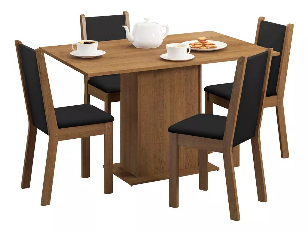 Mesa de comedor Talita Madesa con 4 Sillas, color Marr&oacute;n/Negro/Sint&eacute;tico