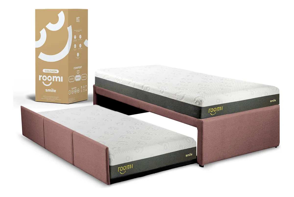 paquete 2 Colchones Individuales Roomi Smile + Bajo Cama color Rosa