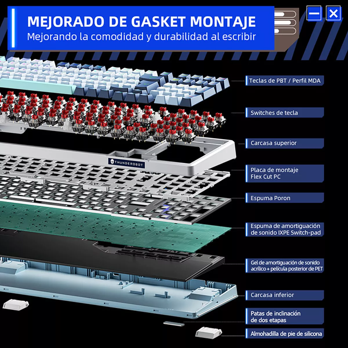 Teclado Mecánico Español Thunderobot K98 Gasket Rgb Hot Swap 3/5 Pins Ergonómico 98% Layout Teclado Alfanumerico 100% Anti-Ghosting Outemu Brown Switch Teclado Para PC USB Teclado Mecánico Gamer