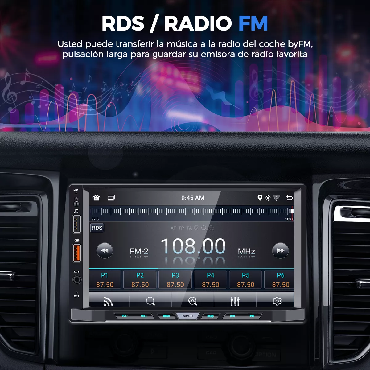 Autoestéreo Gearelec 2din Hd 4+64g Carplay Android Auto 7in bluetooth CARPLAY WIFI Radio FM Android GPS APP se puede instalar Cámara