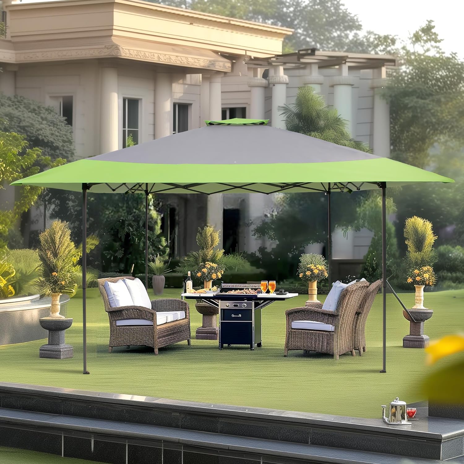 PHI VILLA-Toldo parasol con bloqueo UV de 4 x 4 m con kits de herramientas, pantalla de cenador para patio al aire libre, eventos de jard&iacute;n, marr&oacute;n