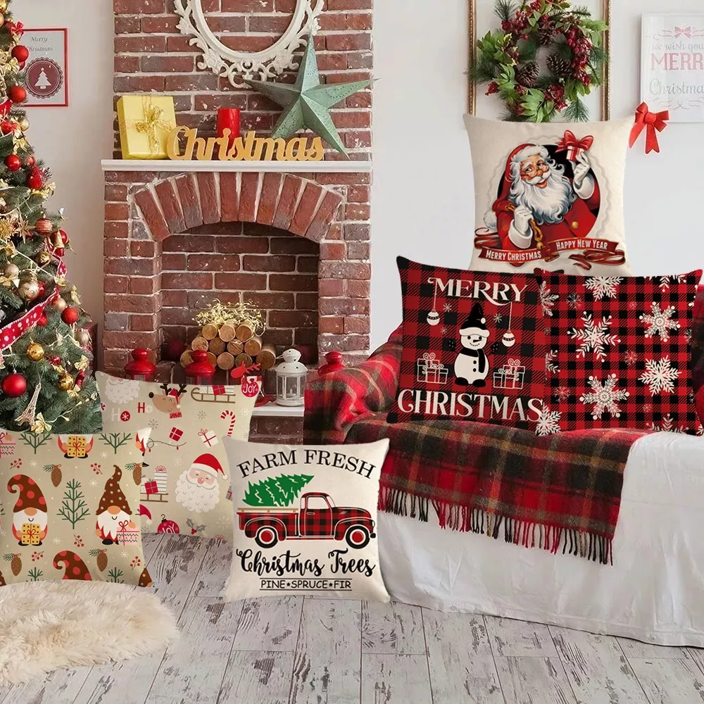 Funda De Almohada De Cojín Navidad Con Diseño Navideño 6pcs