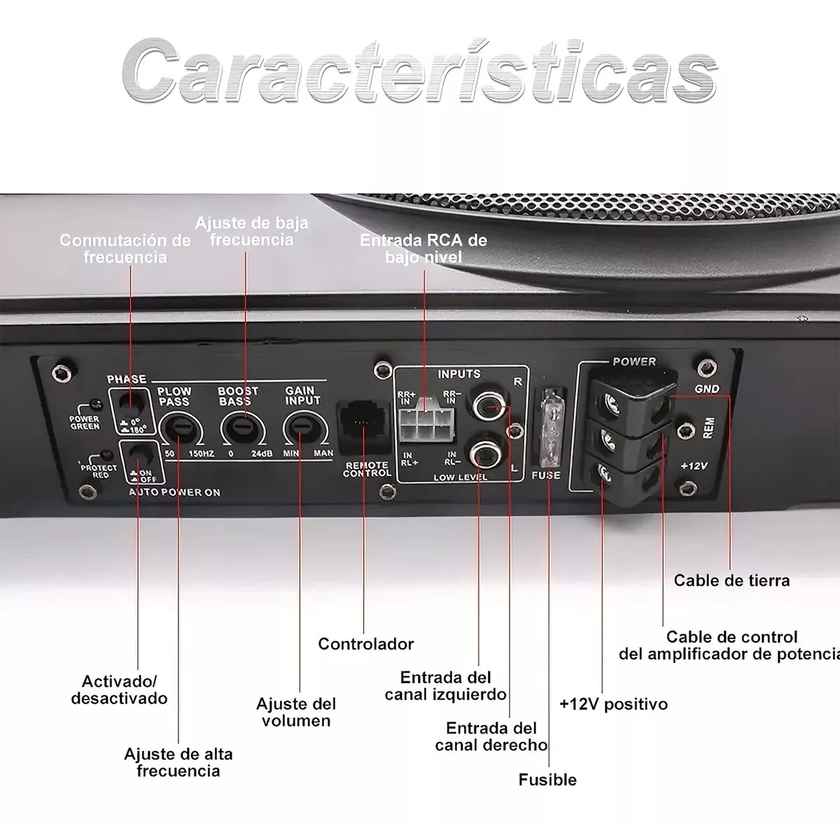 Bocina Subwoofer Amplificada 10 Pulgadas 800w Negra Para Auto/camioneta Bajos De Carro