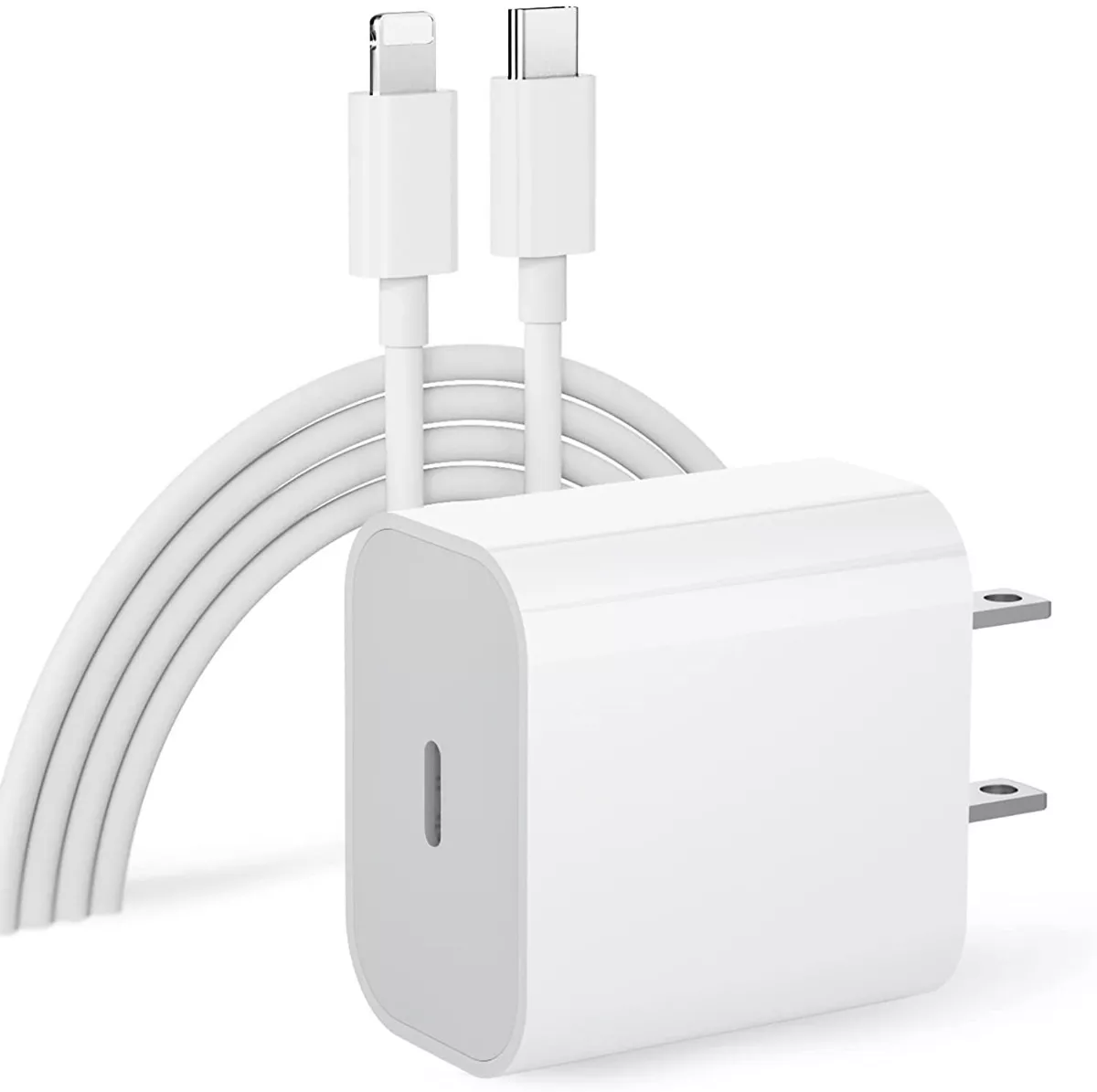 Cargador 20w Carga R&aacute;pida Para iPhone Cable tipo C-Lightning color Blanco