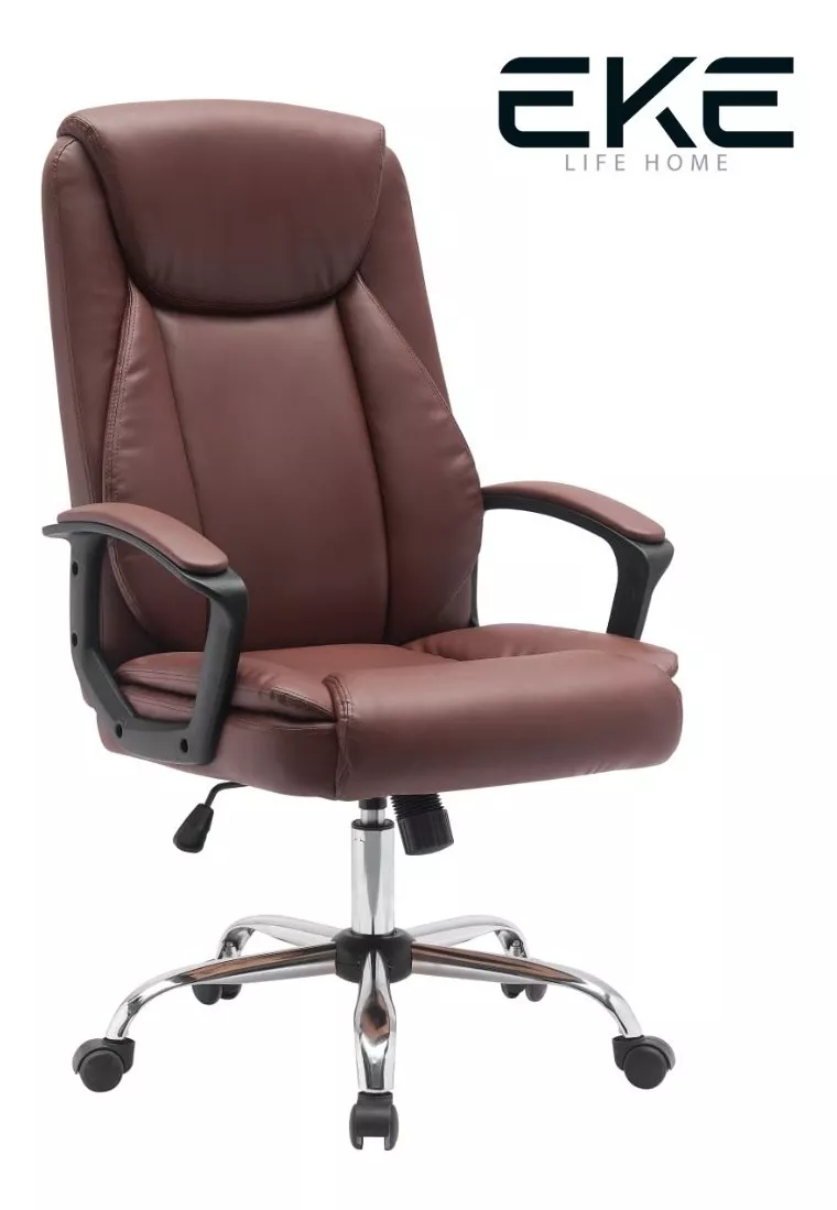 Silla de escritorio Eke Life YX-1028 ergon&oacute;mica marr&oacute;n con tapizado de cuero sint&eacute;tico