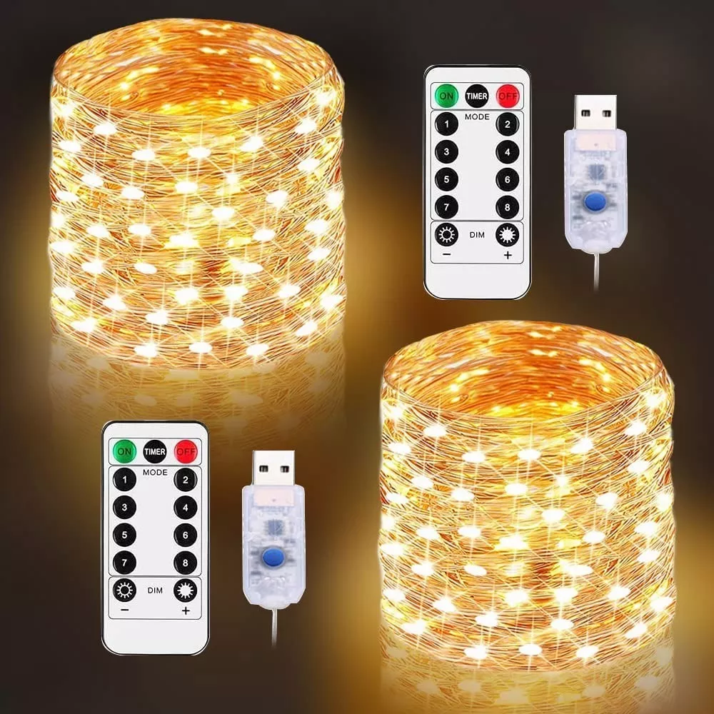 2pcs Luces De Navidad Y Decorativas Dahan 20m200led 20m De Largo 5v-Blanco Fr&iacute;o Con Cable Transparente