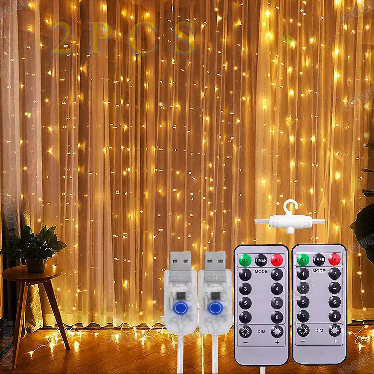 Navidad Adornos Cortinas Luces 300 Led Usb 8 Modos 3x3m 2pcs
