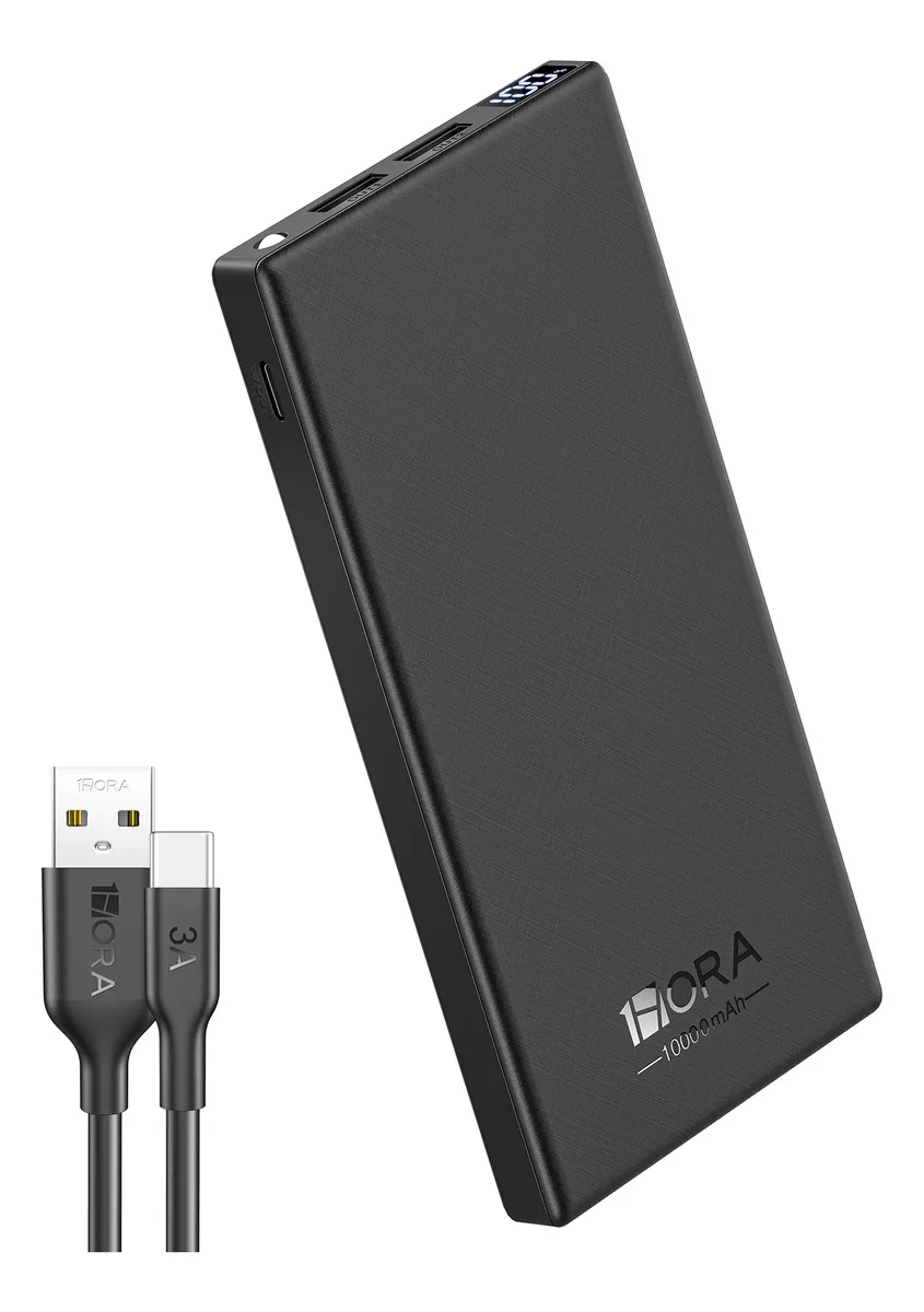 Power Bank Bater&iacute;a Port&aacute;til 10000mah Bateria 1hora Gar263 Power Bank con Pantalla LED Y Tipo C Baterias Portatiles Celulares Con 2 Usb Salidas Y 1 Entrada Tipo C Negro