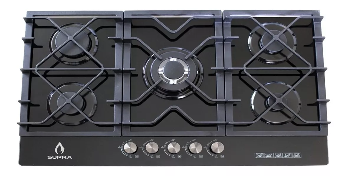 Parrilla De Gas De 5 Quemadores Para Empotrar De Cristal color Negro