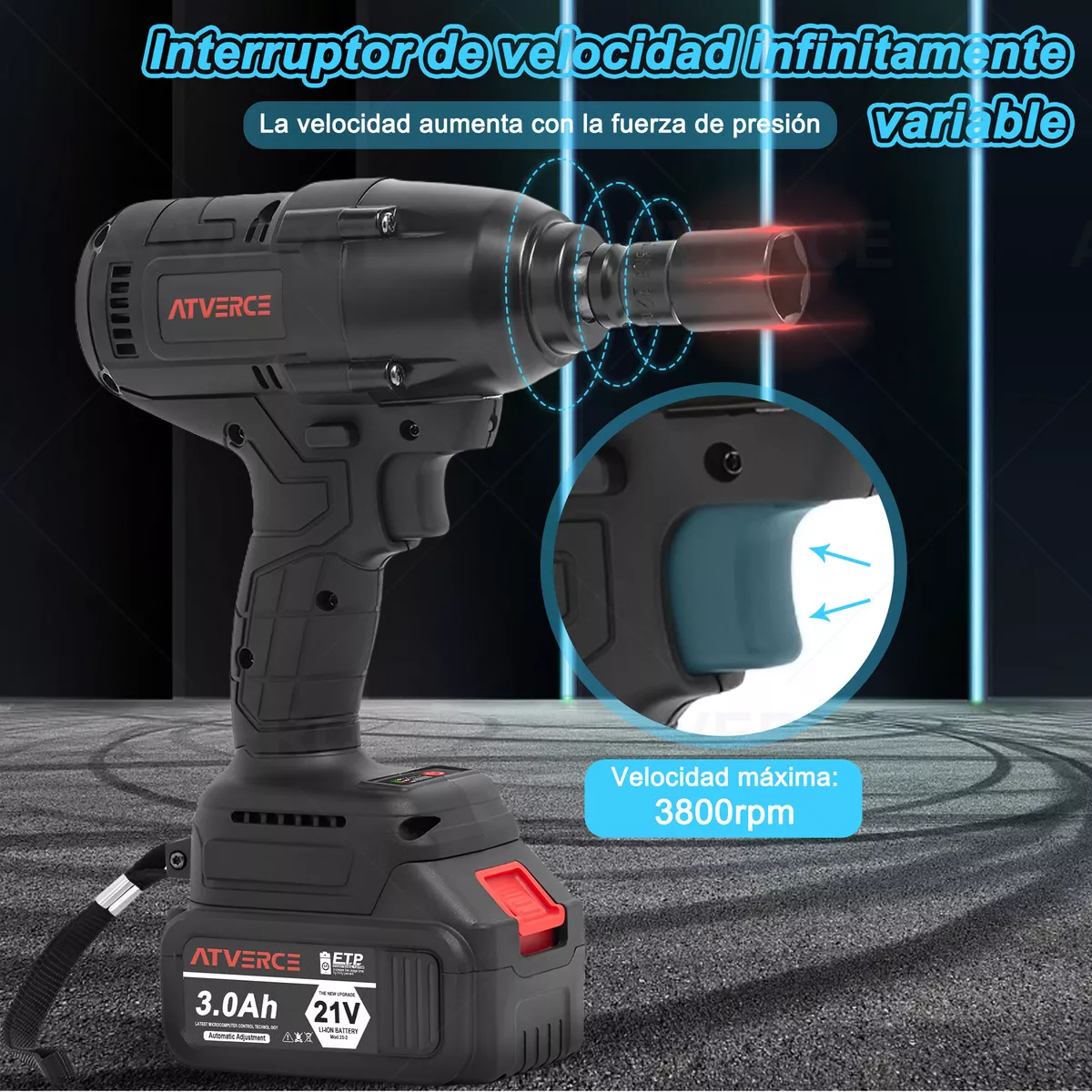 kit Pistola Impacto Llave Inalámbrico 600nm 1/2 Bateria 21v Atverce EW04 110V/220V