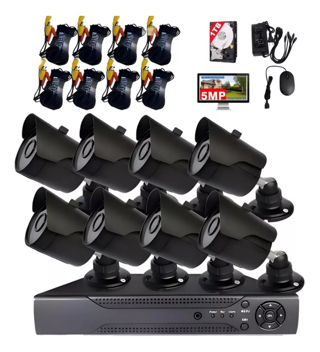 kit Videovigilancia 8 De Seguridad 5mp 1tb Camaras Circuito
