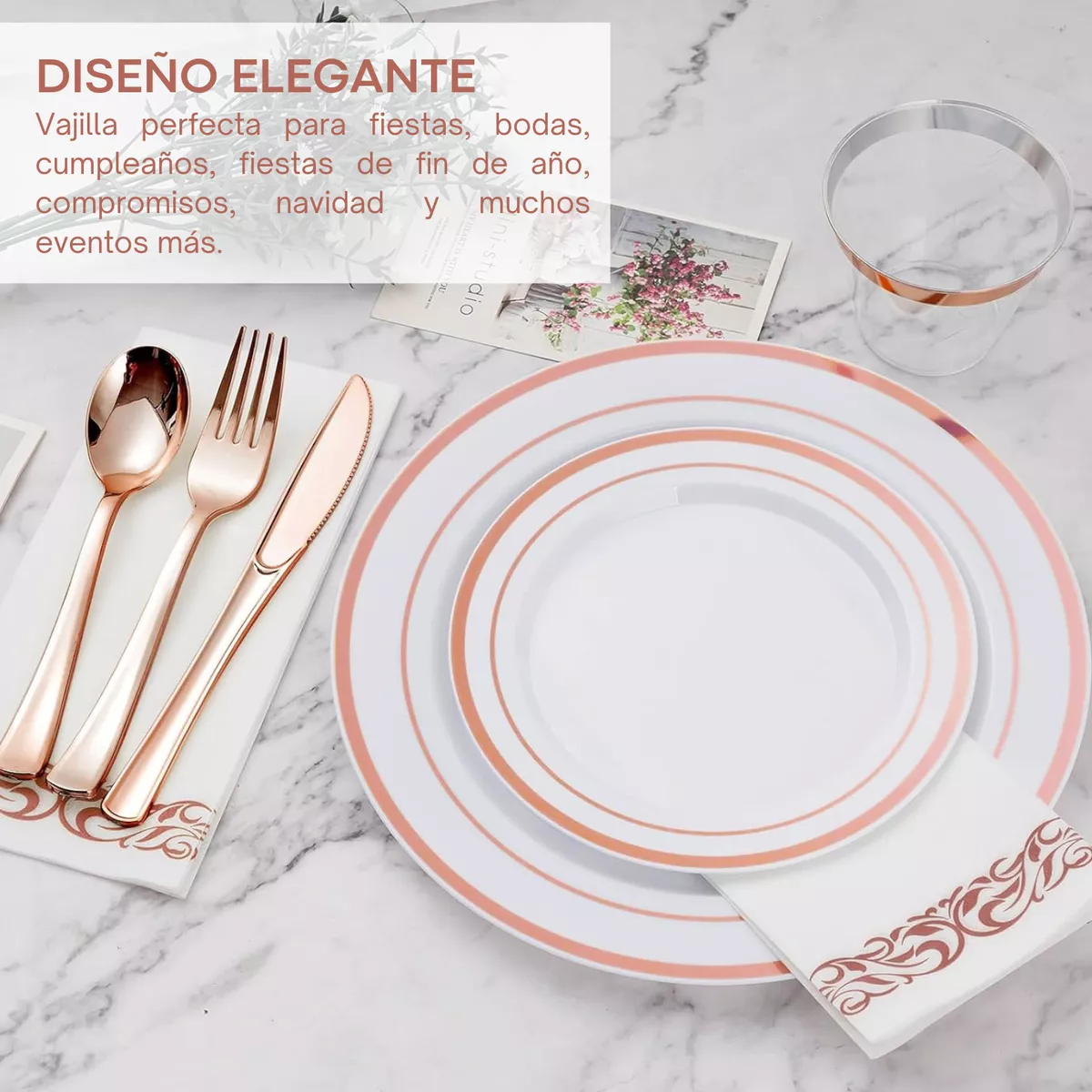 Juego De Vajilla Desechable Elegante Para 25 Personas. 175pz