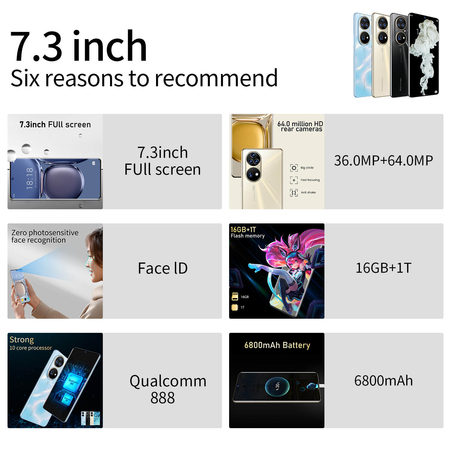 P50 Pro 5G Android 10.0 smartphone 16G+1TB Teléfono 7.3 Pulgadas P50 Pro Teléfono