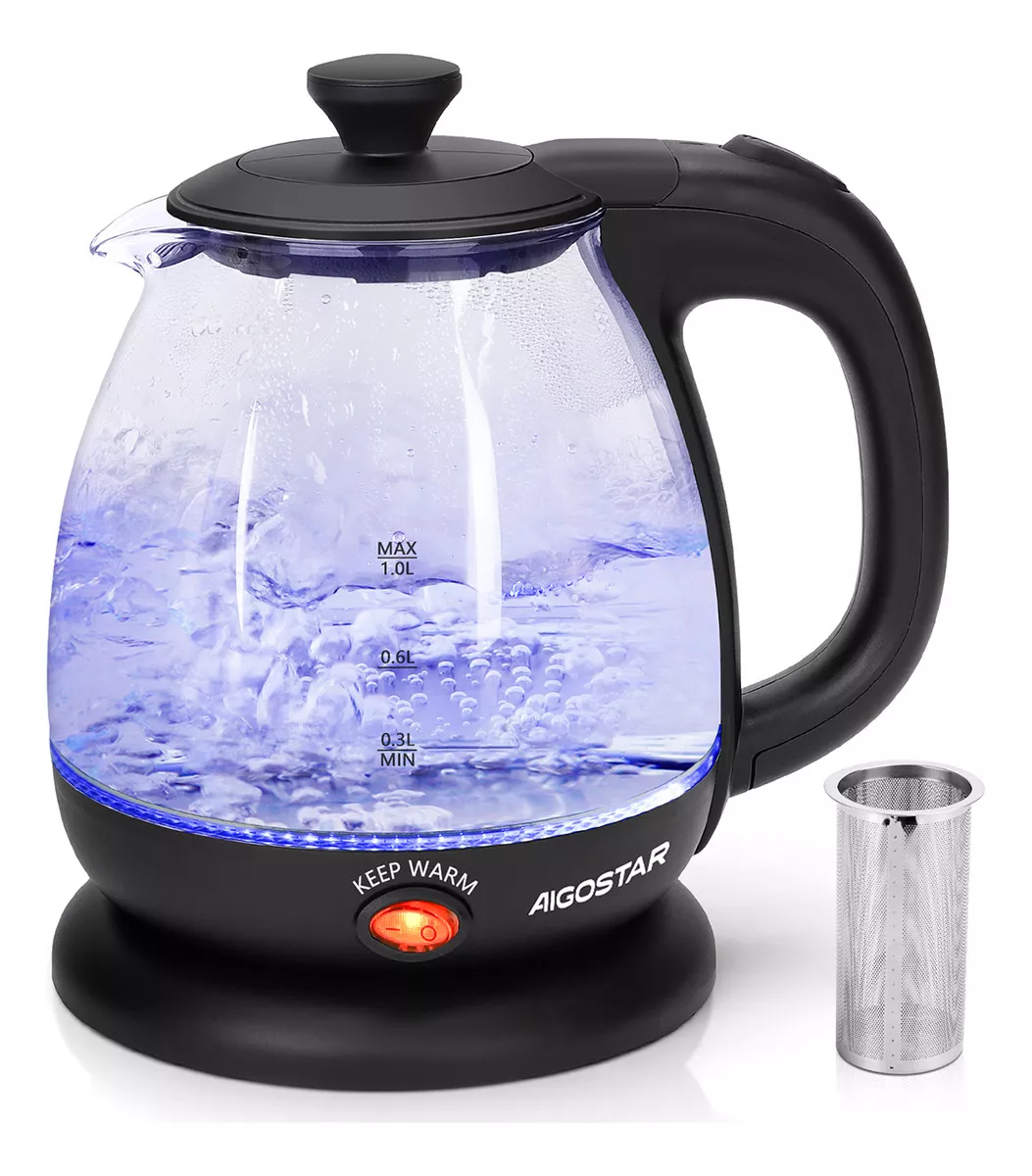 Hervidor Eléctrico Aigostar Tetera De Vidrio 1l Con Infusor color Negro