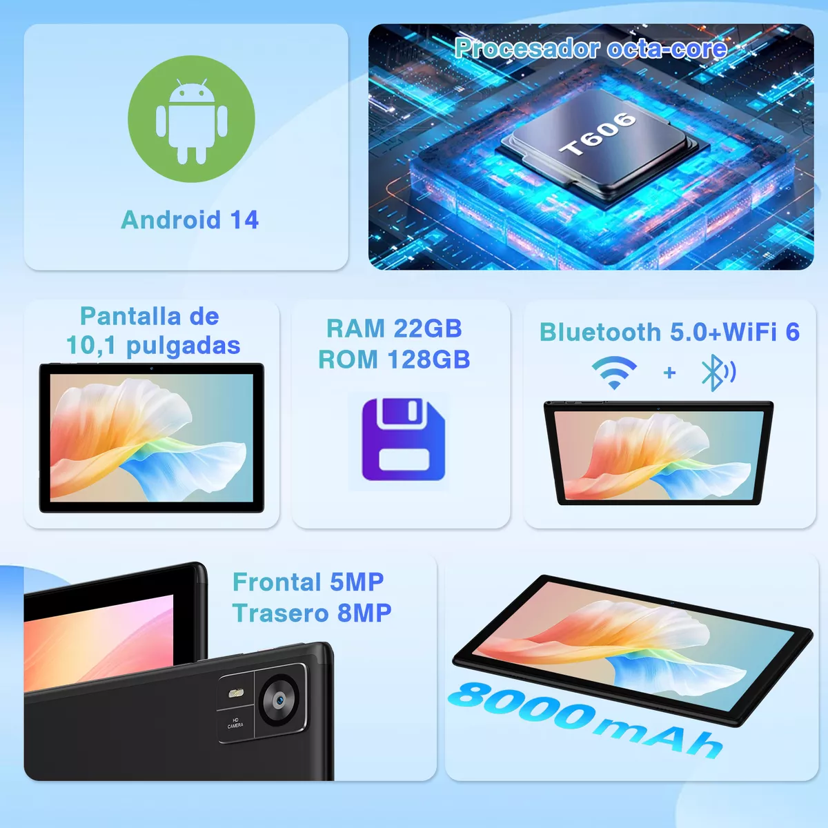 Android 14 Tablet 22gb + 128gb Rom 8000mah Con Funda Mouse