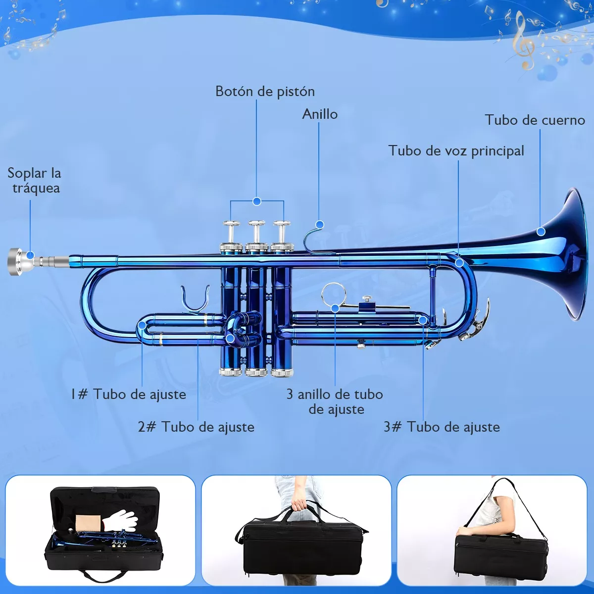 Standard Bb Trompeta Instrumento Musical Viento Con Estuche