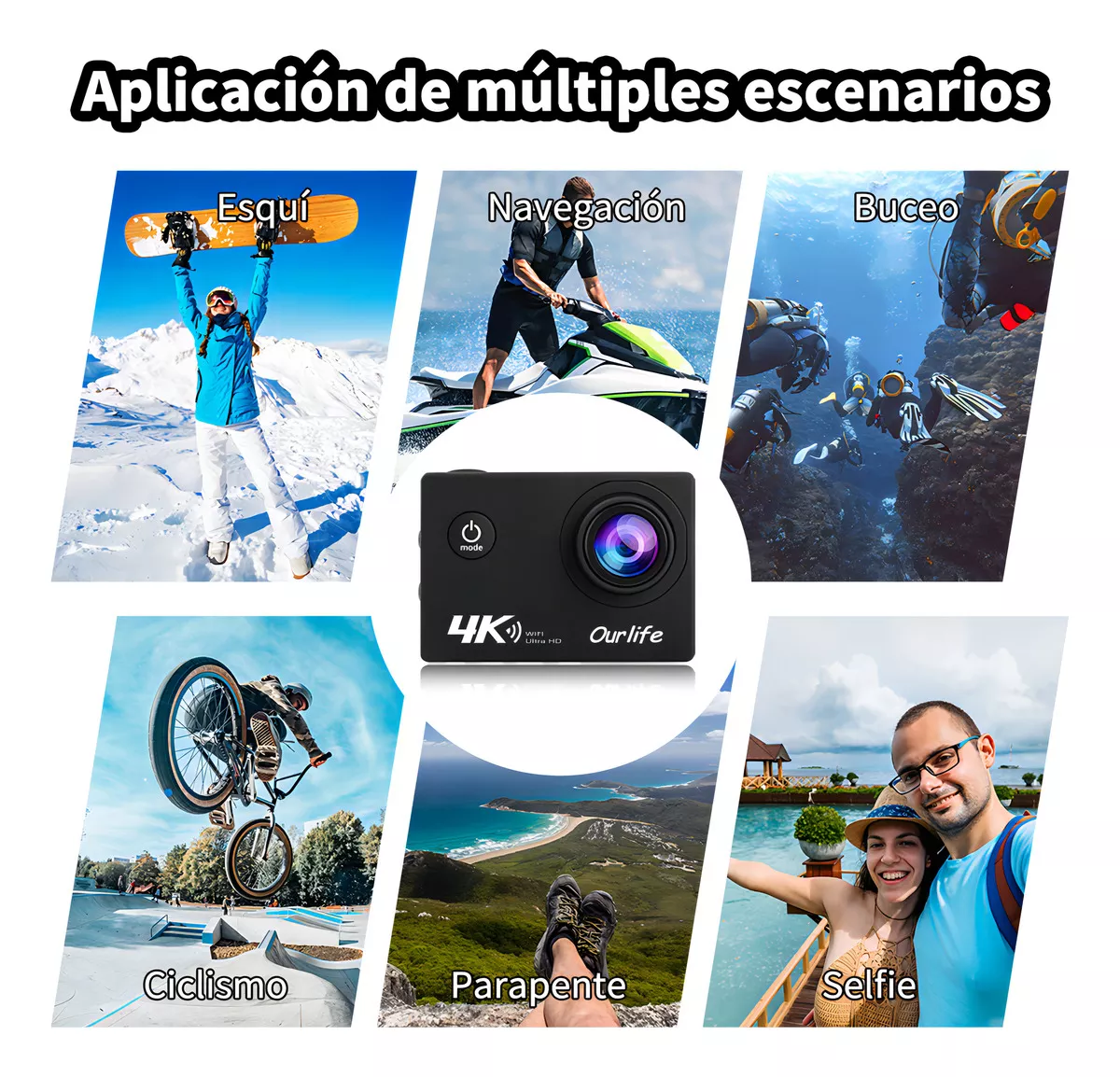 Cámara De Acción Ourlife AT-Q1 4k 30fps Wifi Con 3 Baterías Negra NTSC/PAL