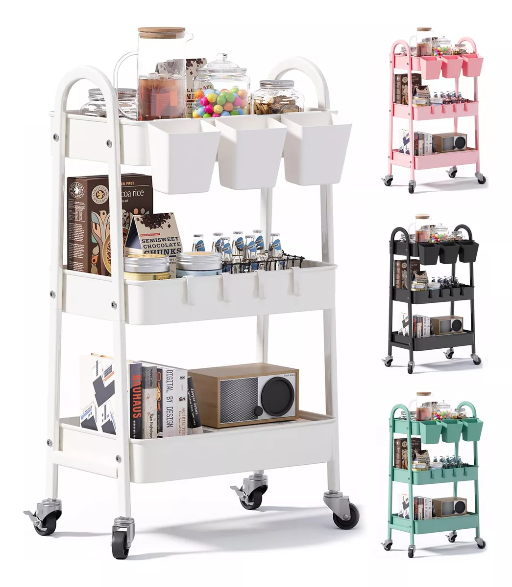 Carrito Organizador Multiusos 3 Niveles Met&aacute;lico Con Ruedas