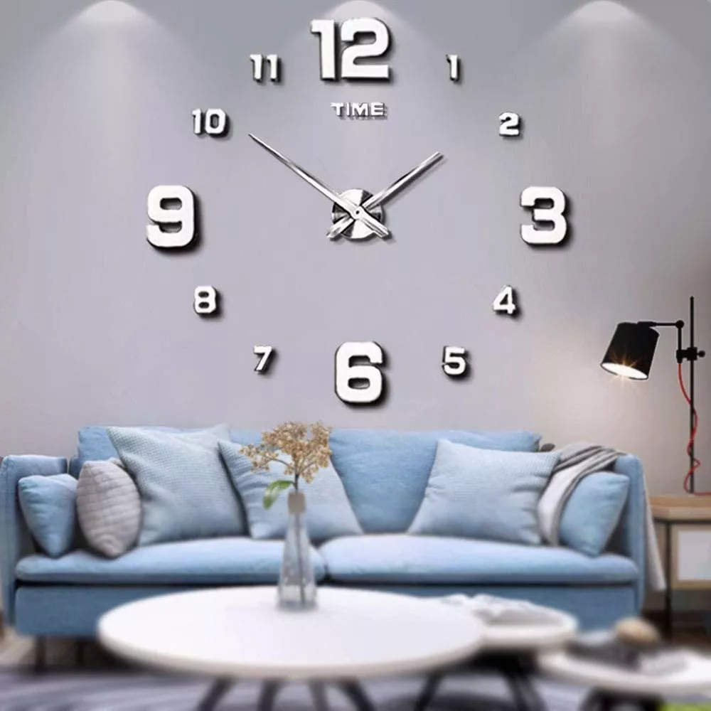 Reloj De Pared Con Diseño 3d Moderno Grande Plata Números