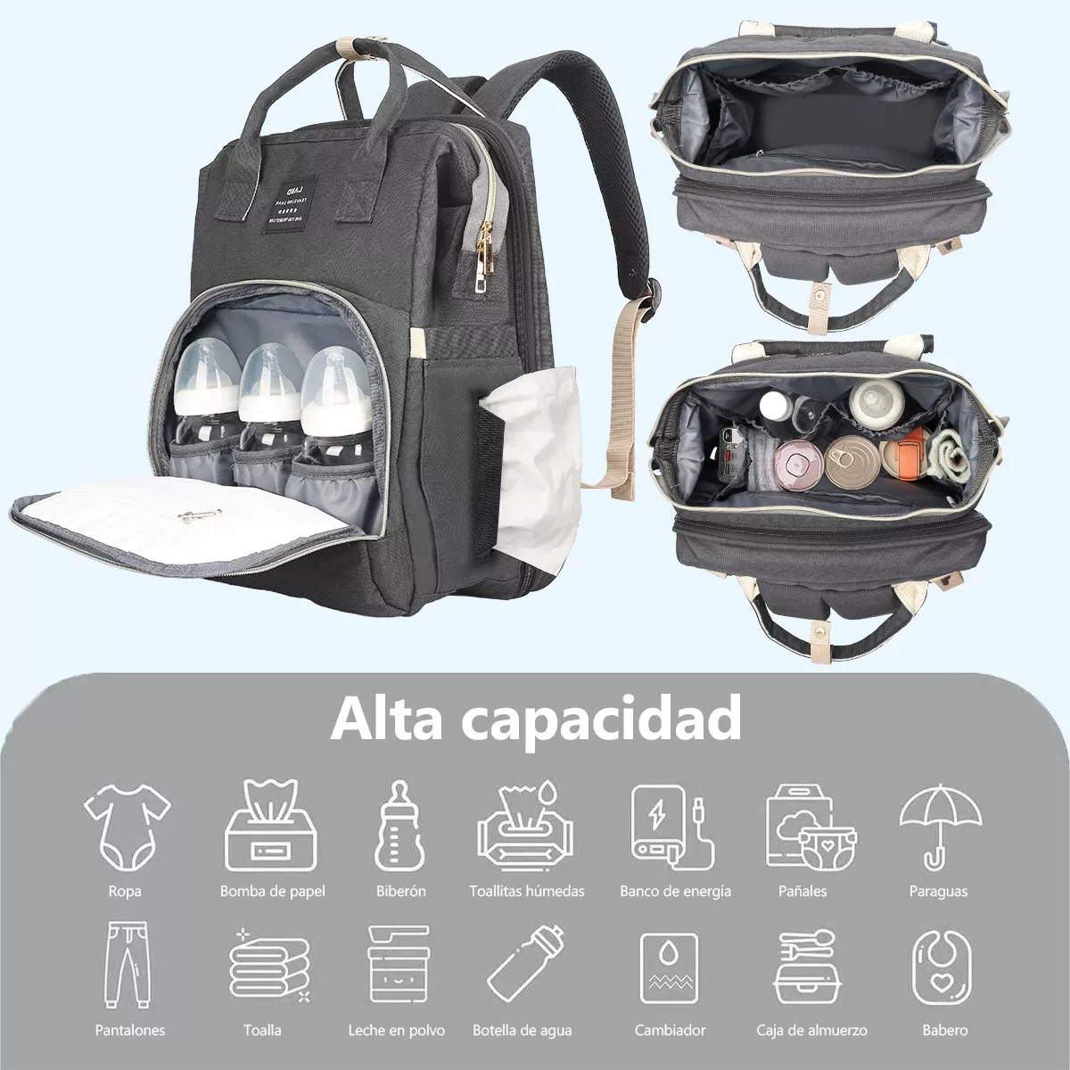 Pañalera Mochila Impermeable Usb Cargo Mosquitero Y Juguete