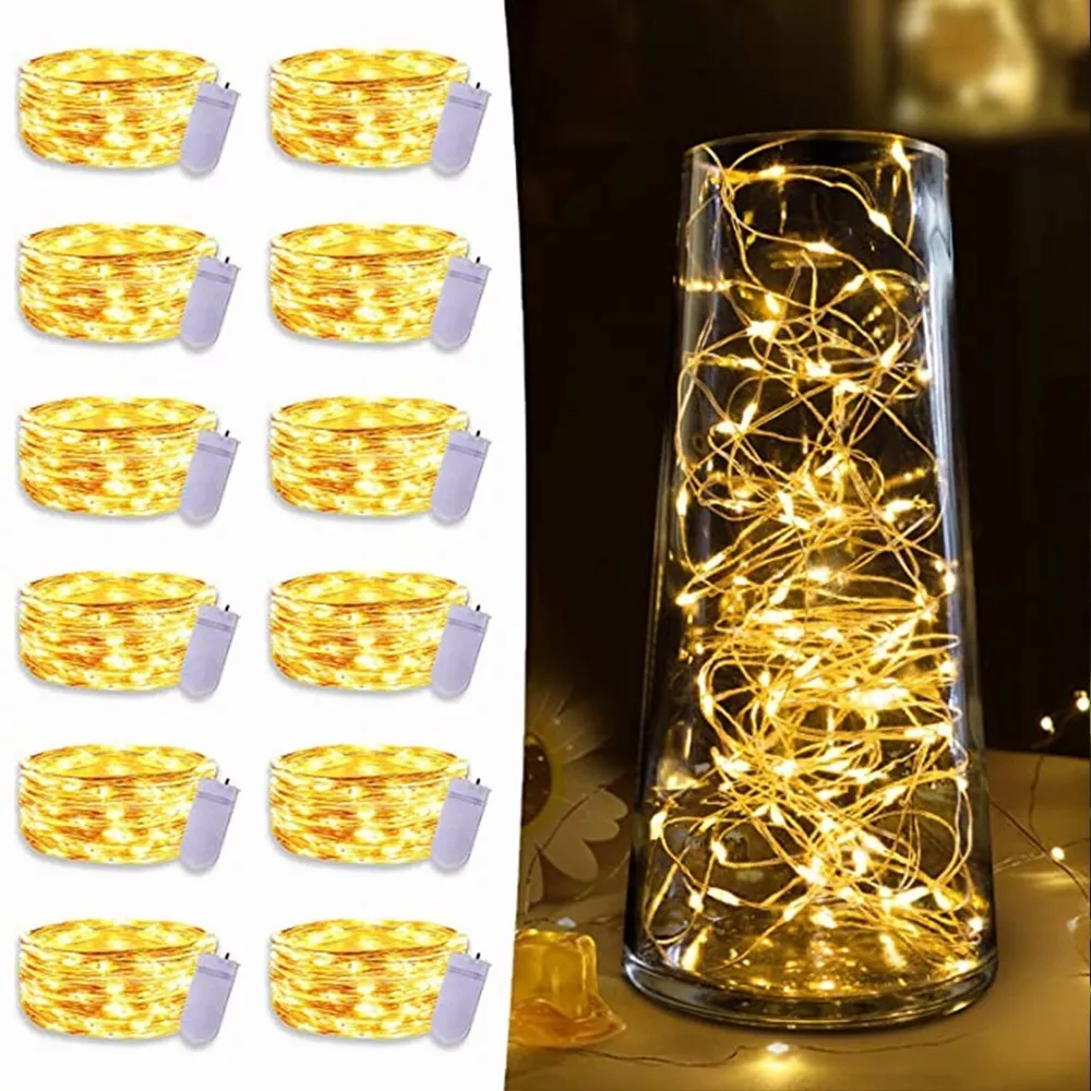 12pcs Cadena De Luces Hadas Con Pilas Dahan 20led*12pcs 2m de largo 5V-blanco fr&iacute;o con cable plateado