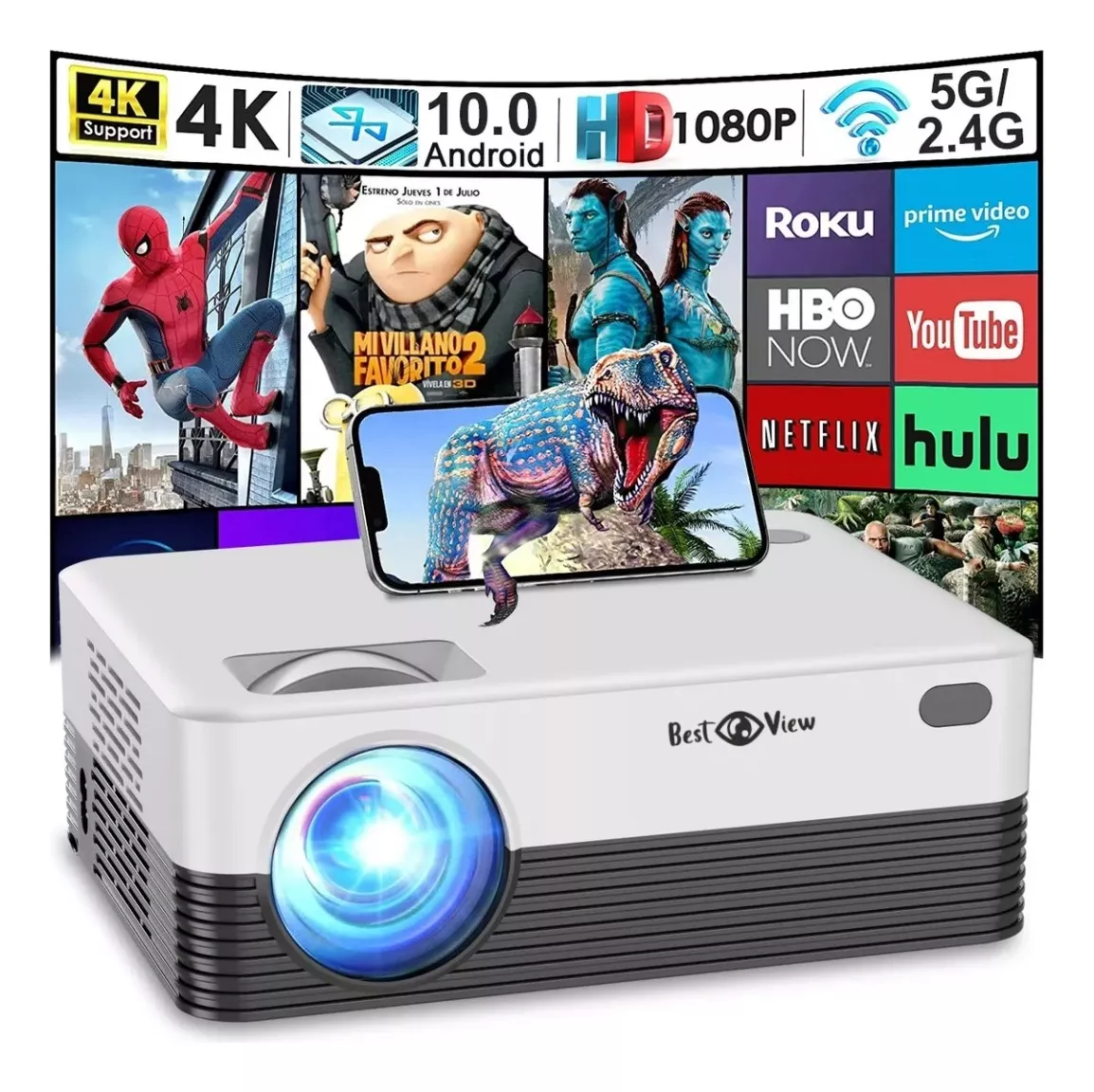 Proyector Wifi Bt Android 10 Port&aacute;til Con Pantalla 1080p 4k
