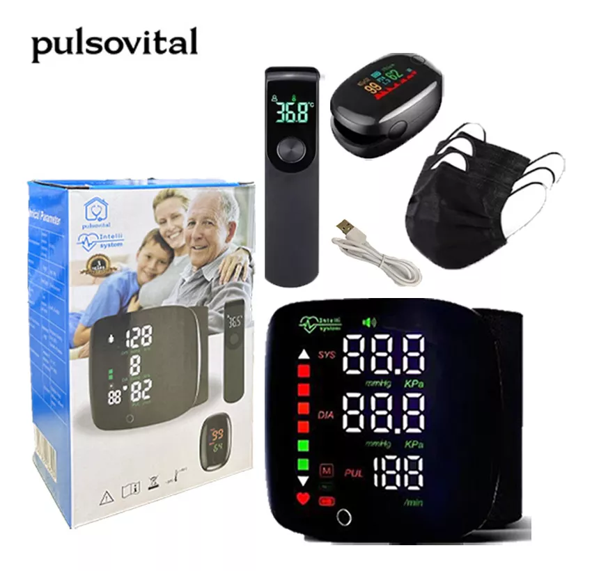 Pulsovital kit Esfigmomanómetro De Muñeca Recargable Por Usb Con Función De Voz